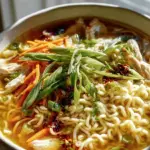 Aromatische Ingwer-Knoblauch-Hühnchen-Nudelsuppe