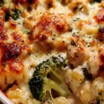 Brokkoli Hähnchen Auflauf mit Frischkäse und Mozzarella