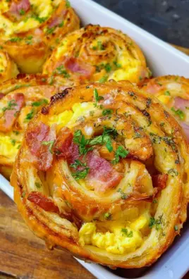 Frühstücksrollen mit Rührei, Käse und Putenspeck