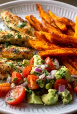 Gegrilltes Kräuterhähnchen mit Süßkartoffel-Pommes & Avocado-Salsa