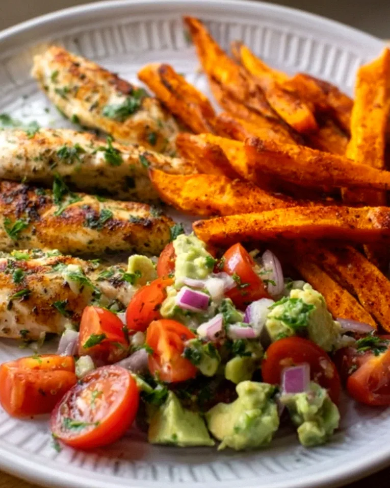 Gegrilltes Kräuterhähnchen mit Süßkartoffel-Pommes & Avocado-Salsa – Schritt 1