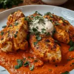 Hähnchenfilets mit einer Ajvar-Schmandsauce
