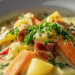 Herzhafter Eintopf mit Kartoffeln und Würstchen genießen