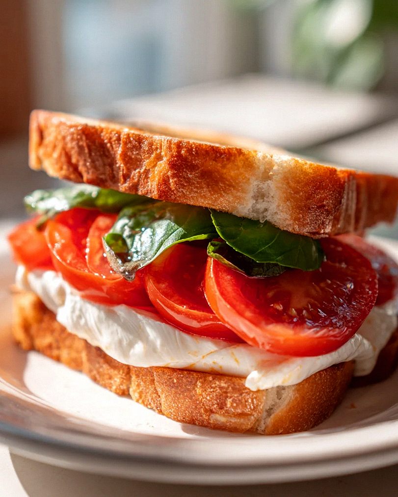 Klassisches Mozzarella Sandwich mit Tomate & Basilikum – Schritt 1