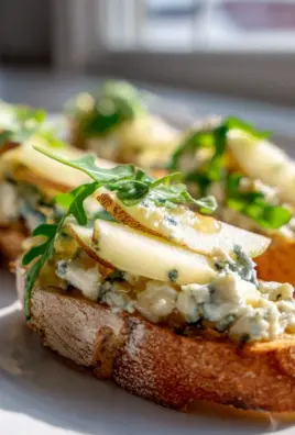 Köstliche Gorgonzola Birnen Bruschetta auf Baguette!