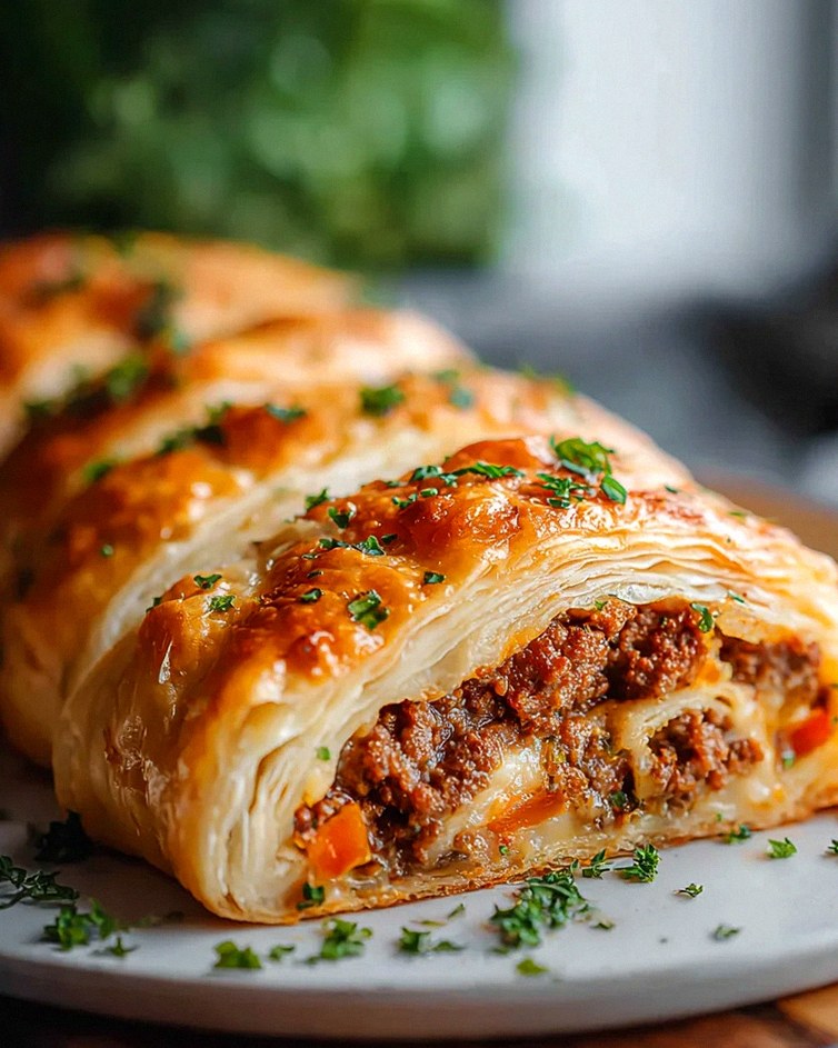 Leckere Hackfleisch Käse Blätterteig Rolle - Einfaches Rezept! – Schritt 1