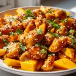 Mango-Honig-Glasur mit Sesam-Hühnchen