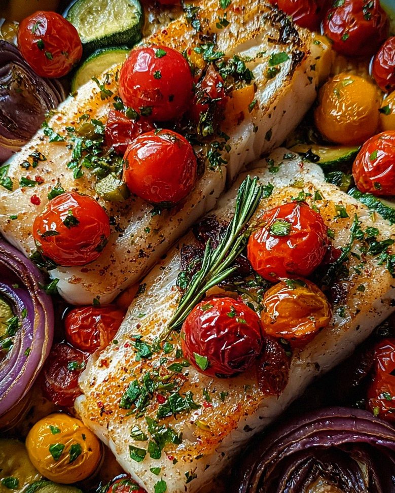 Mediterran gebackene Fischfilets mit Gemüse – Schritt 2