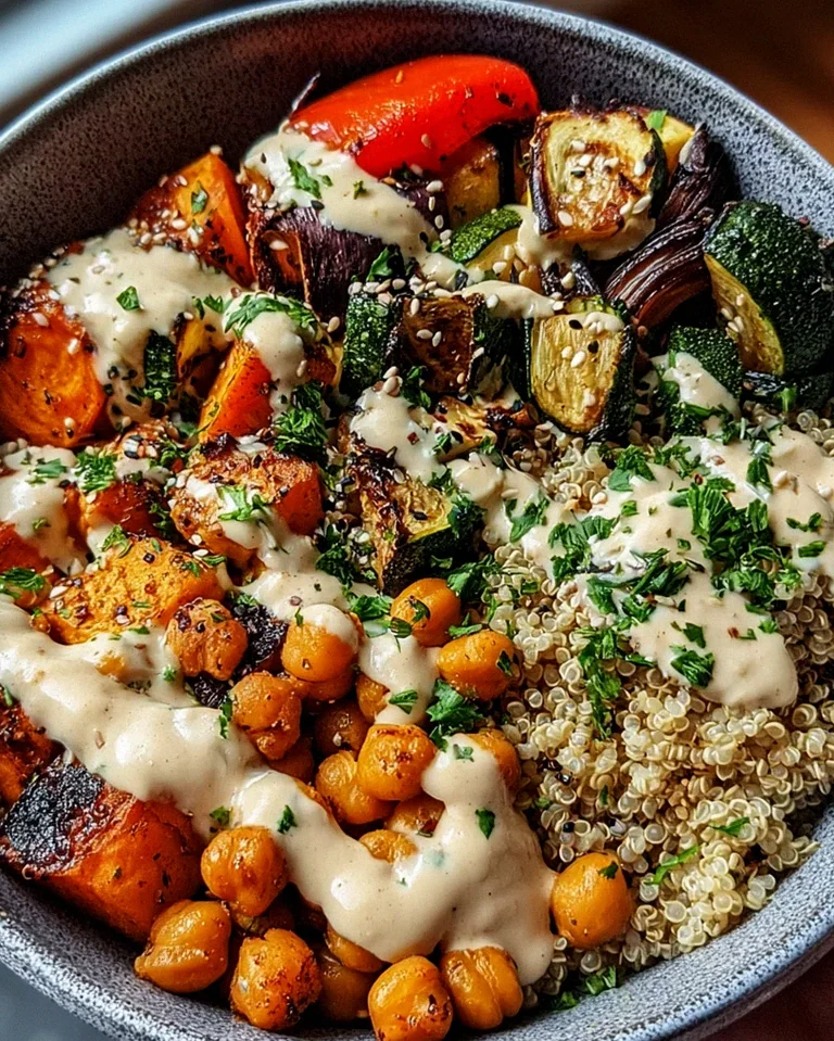 Schüssel mit geröstetem Gemüse und Kichererbsen mit Tahini-Dressing – Schritt 1