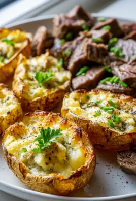 Sheet Pan Steak und Parmesan-Creme Kartoffelboote Rezept