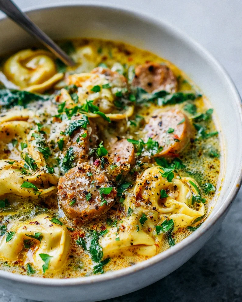 Slow Cooker Rinderwurst & Tortellini Spinat-Suppe – Cremig! – Schritt 1