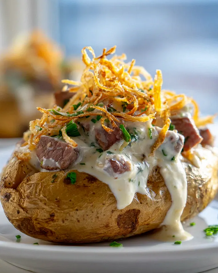 Steakgefüllte Ofenkartoffeln mit Parmesancreme und Zwiebeln – Schritt 1