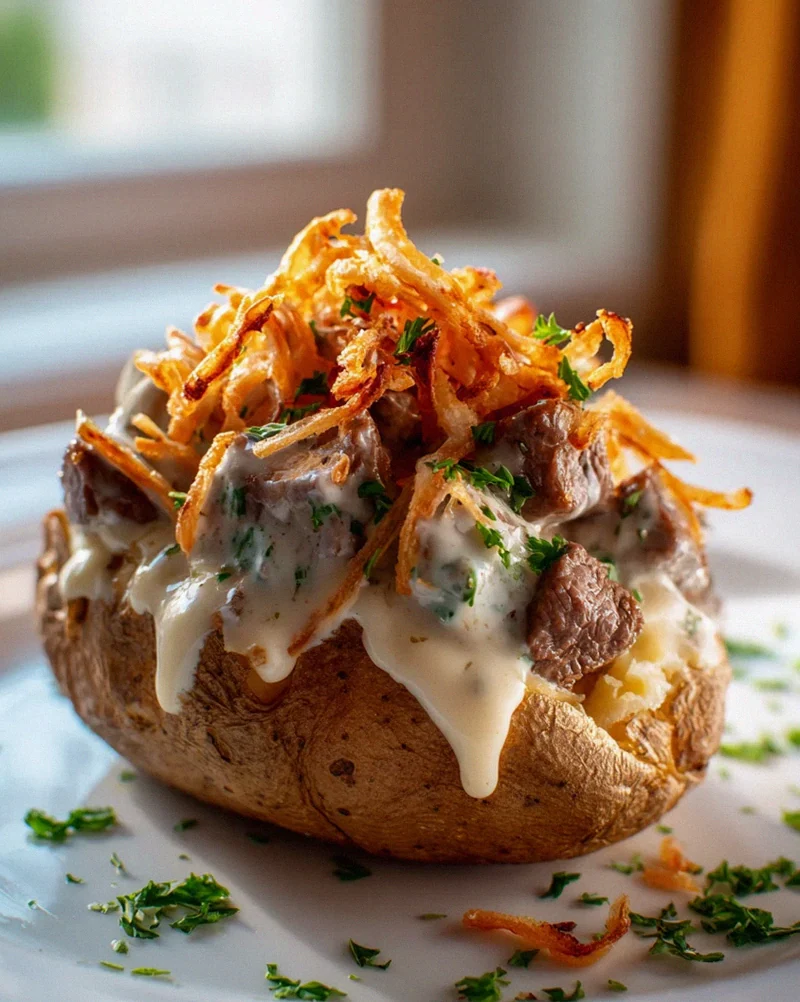 Steakgefüllte Ofenkartoffeln mit Parmesancreme und Zwiebeln – Schritt 2